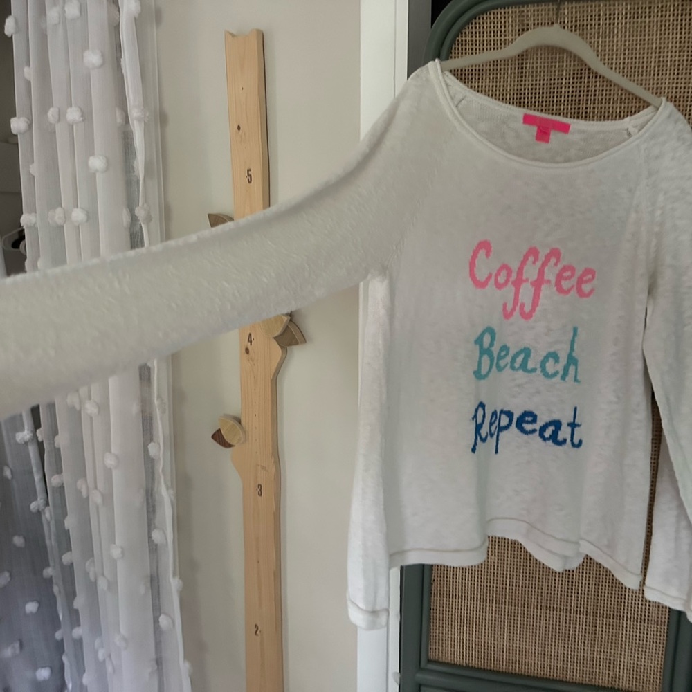 Lilly Pulitzer Danette Sweater Coffee Beach Repeat Size XL Cotton Slub knit